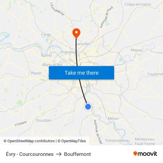 Évry - Courcouronnes to Bouffemont map