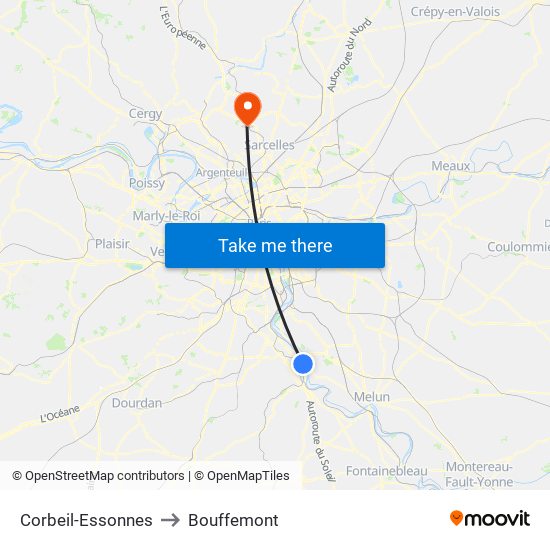 Corbeil-Essonnes to Bouffemont map