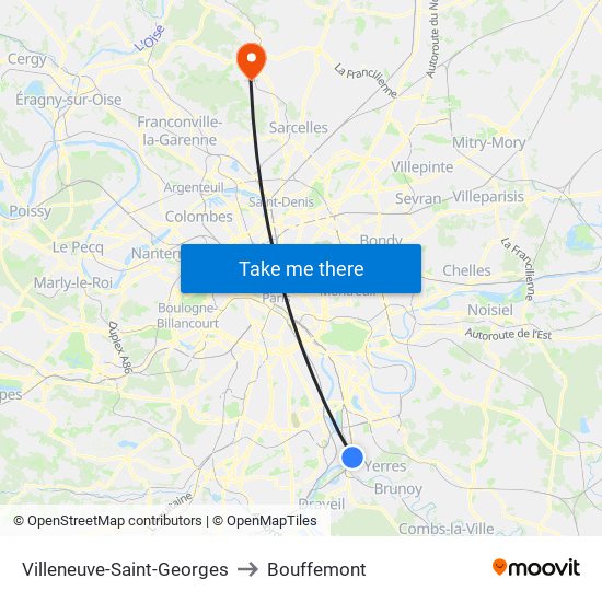 Villeneuve-Saint-Georges to Bouffemont map
