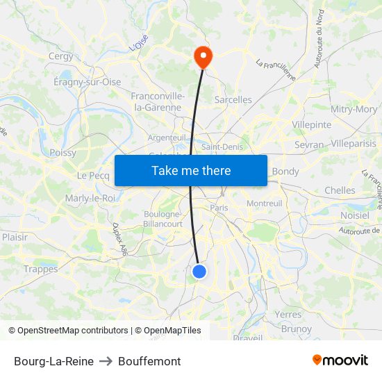 Bourg-La-Reine to Bouffemont map