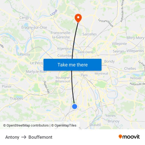 Antony to Bouffemont map