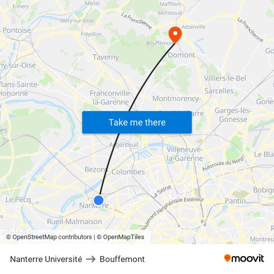 Nanterre Université to Bouffemont map
