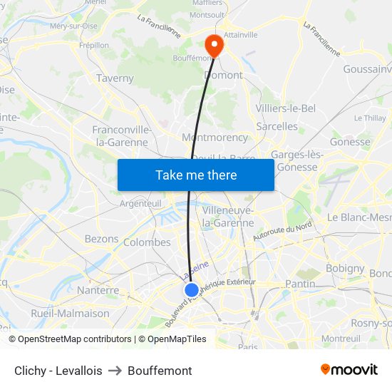 Clichy - Levallois to Bouffemont map