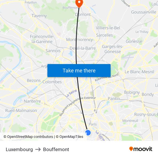 Luxembourg to Bouffemont map