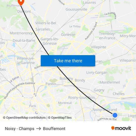 Noisy - Champs to Bouffemont map