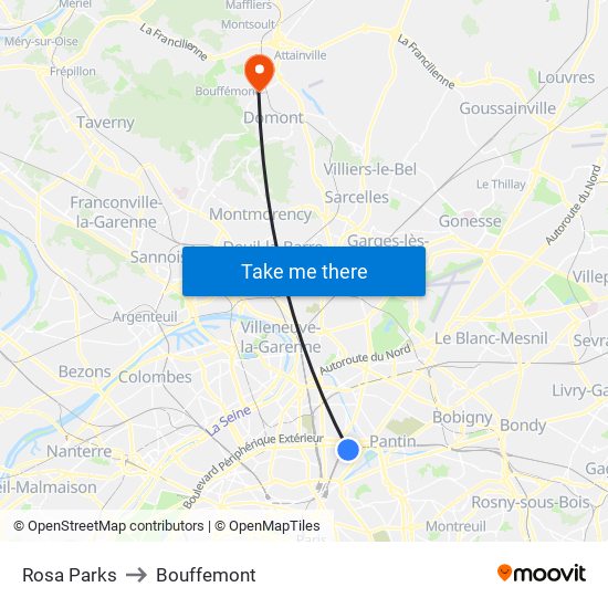Rosa Parks to Bouffemont map