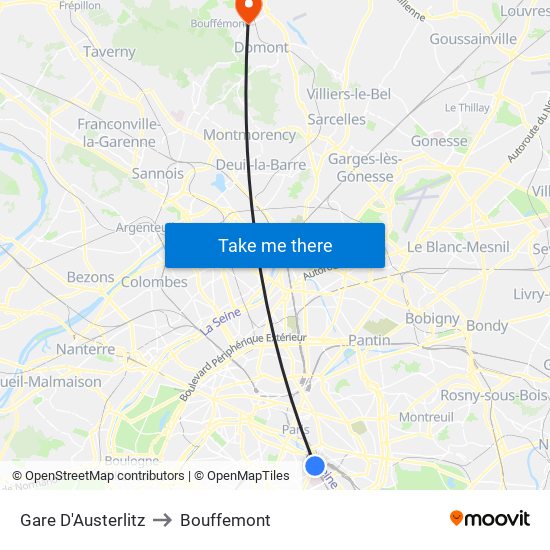 Gare D'Austerlitz to Bouffemont map