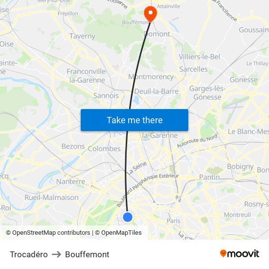 Trocadéro to Bouffemont map