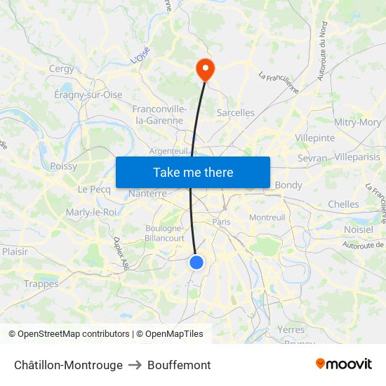 Châtillon-Montrouge to Bouffemont map