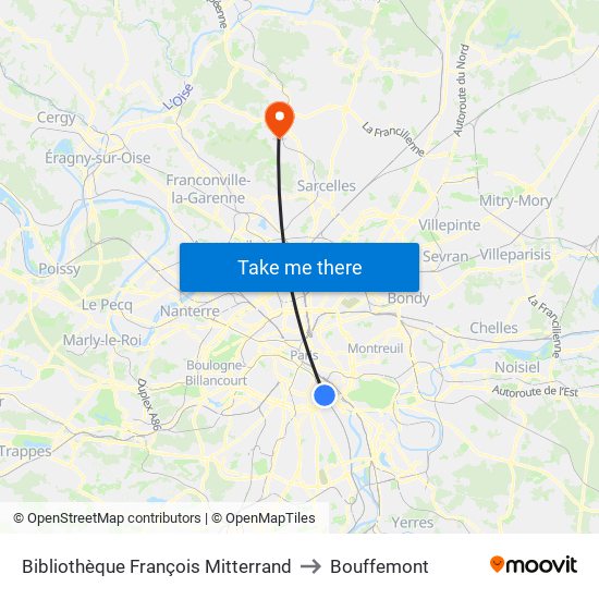 Bibliothèque François Mitterrand to Bouffemont map