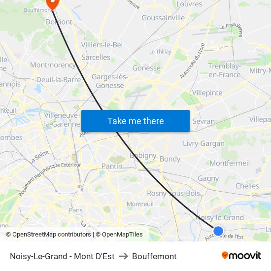 Noisy-Le-Grand - Mont D'Est to Bouffemont map