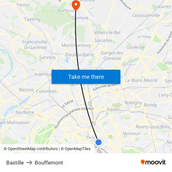 Bastille to Bouffemont map