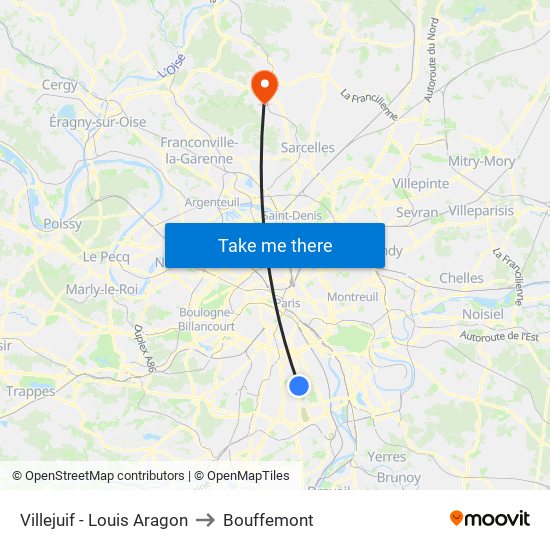 Villejuif - Louis Aragon to Bouffemont map