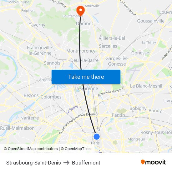 Strasbourg-Saint-Denis to Bouffemont map