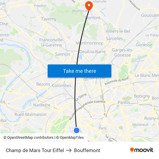 Champ de Mars Tour Eiffel to Bouffemont map