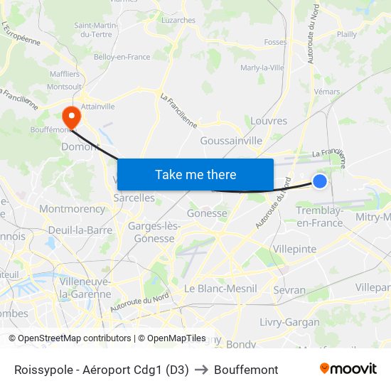 Roissypole - Aéroport Cdg1 (D3) to Bouffemont map