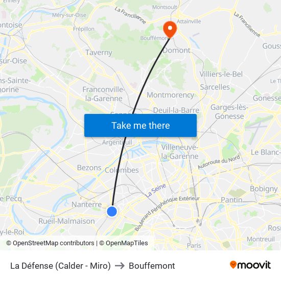 La Défense (Calder - Miro) to Bouffemont map