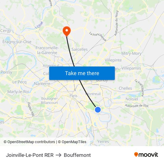 Joinville-Le-Pont RER to Bouffemont map