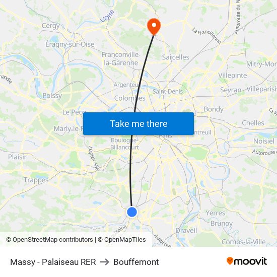 Massy - Palaiseau RER to Bouffemont map