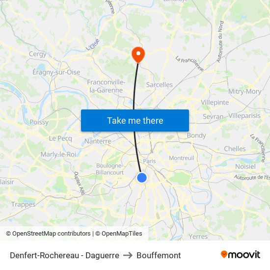 Denfert-Rochereau - Daguerre to Bouffemont map