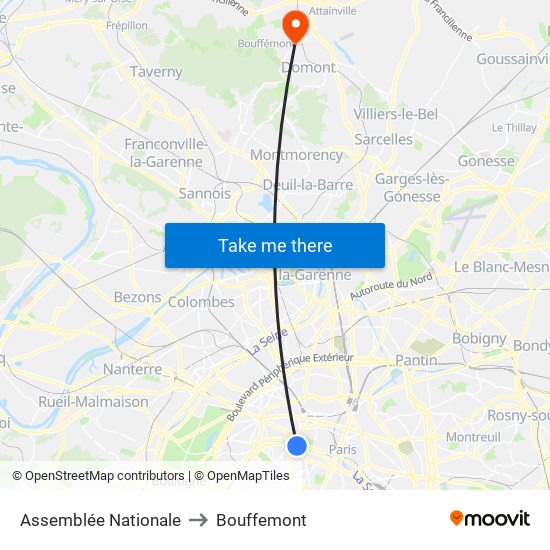 Assemblée Nationale to Bouffemont map