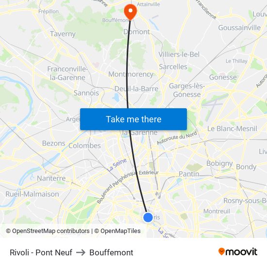Rivoli - Pont Neuf to Bouffemont map