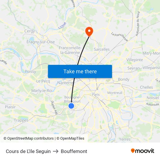 Cours de L'Ile Seguin to Bouffemont map