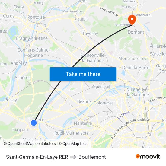 Saint-Germain-En-Laye RER to Bouffemont map