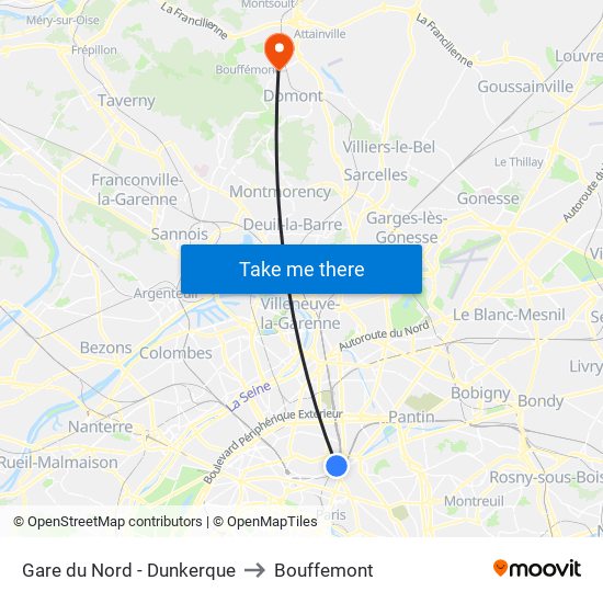 Gare du Nord - Dunkerque to Bouffemont map