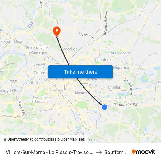 Villiers-Sur-Marne - Le Plessis-Trévise RER to Bouffemont map