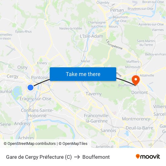 Gare de Cergy Préfecture (C) to Bouffemont map