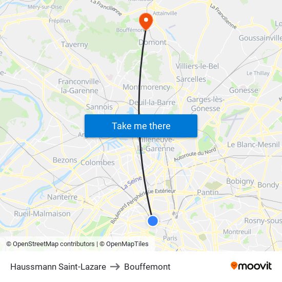 Haussmann Saint-Lazare to Bouffemont map