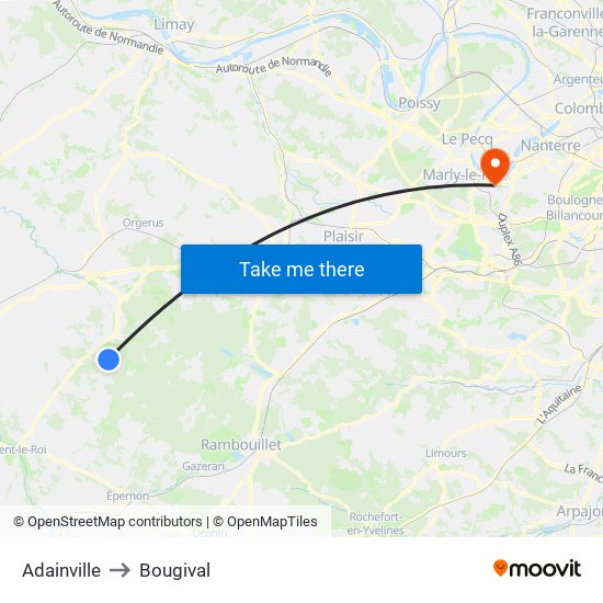 Adainville to Bougival map