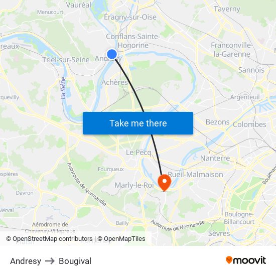 Andresy to Bougival map
