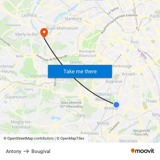 Antony to Bougival map