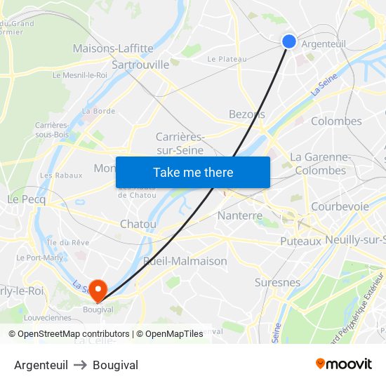 Argenteuil to Bougival map