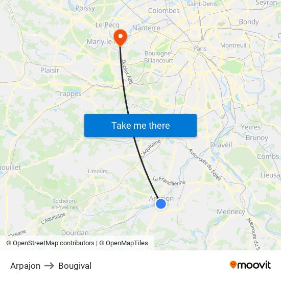 Arpajon to Bougival map