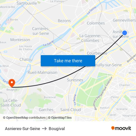 Asnieres-Sur-Seine to Bougival map