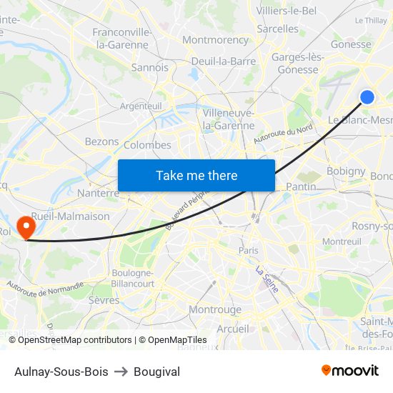 Aulnay-Sous-Bois to Bougival map