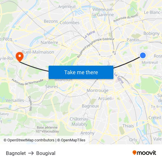 Bagnolet to Bougival map