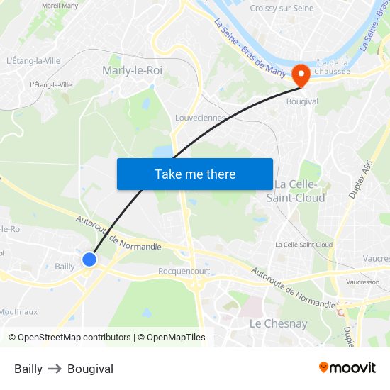 Bailly to Bougival map