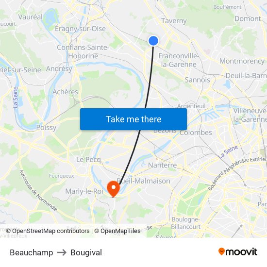 Beauchamp to Bougival map