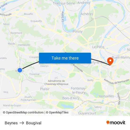 Beynes to Bougival map