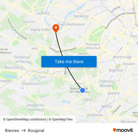 Bievres to Bougival map