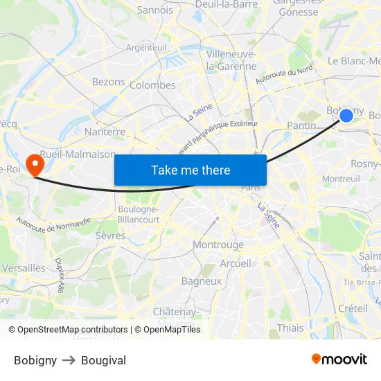 Bobigny to Bougival map