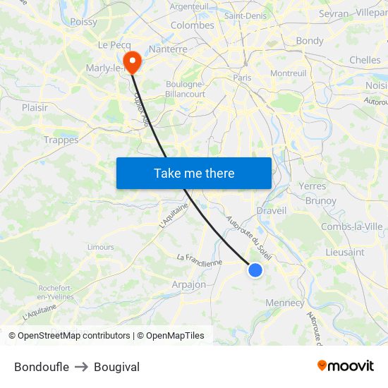 Bondoufle to Bougival map