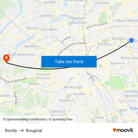 Bondy to Bougival map