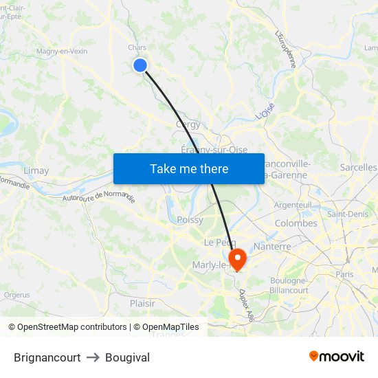 Brignancourt to Bougival map