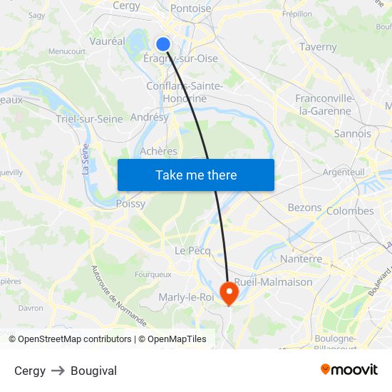 Cergy to Bougival map