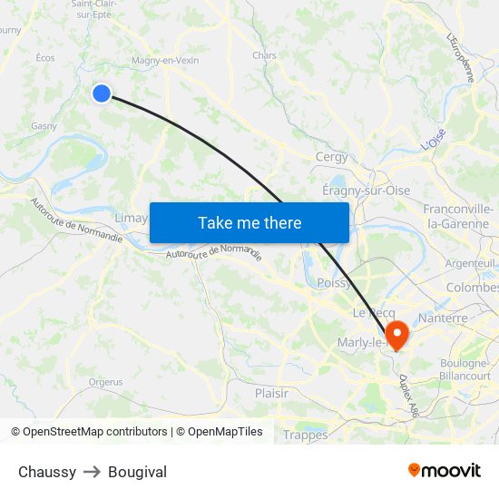 Chaussy to Bougival map